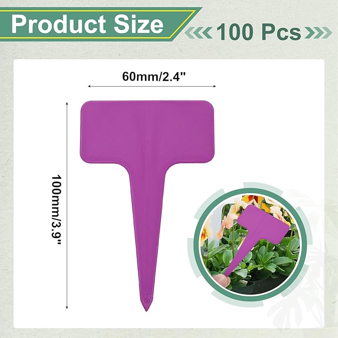 uxcell 100Pcs 4 Inch Plant Labels Large T-Style Garden Marker Plant Tags Markers for Flower Beds Pots Vegetables Purple
