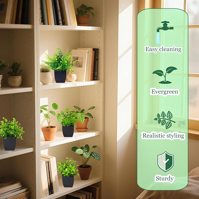 Grever 4 Pack Small Fake Plants in Blue Pot Mini Artificial Potted Plants for Home Bathroom Office Table Desk Shelf Indoor Decor