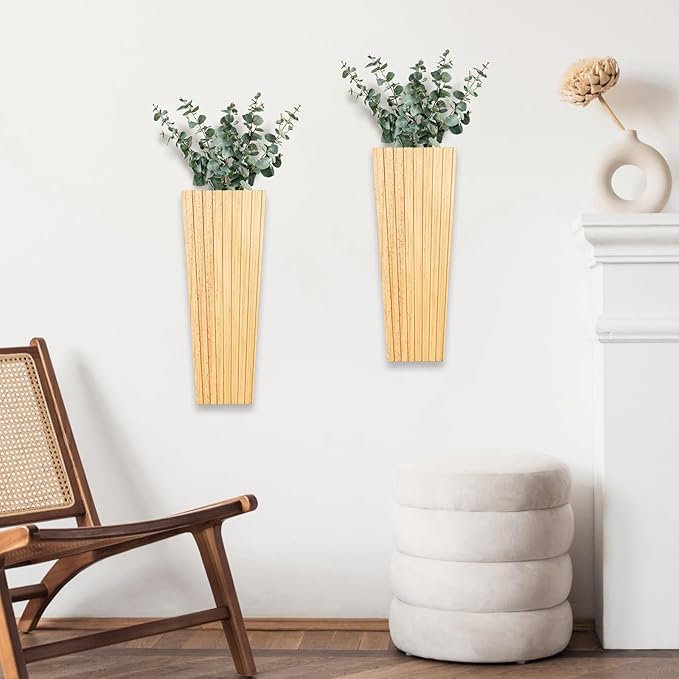 2PCS Wood Wall Planter for Indoor Plants, Wooden Hanging Planter for Dried Flowers and Artificial Greenery Plants, Modern Farmhouse Wood Wall Decor for Living Room,Bedroom,Bathroom(Natural)