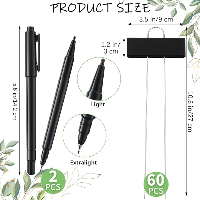Maitys 62 Pcs Metal Garden Markers Plant Label Stakes Outdoor Weatherproof 10.6 Inch Stainless Steel Nursery Tags Bulk with Pens (Black Label with White Ink)