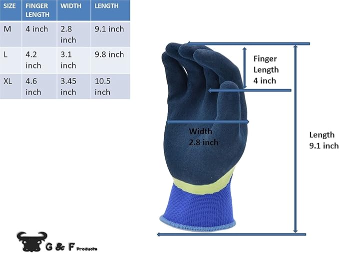 G & F Products G & F 1536M-6 Aqua Gardening Men's Gloves with Double Microfoam Latex Water Resistant Palm, Medium, 6 Pair Pack , Green