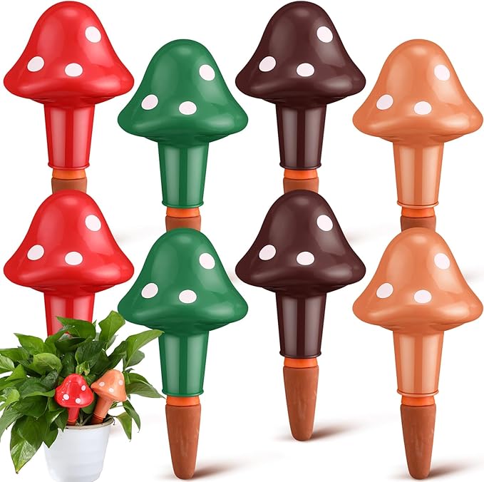 Funnymoom 8 Pack Terracotta Self Watering Spikes Mushroom Shaped Plant Watering Globes Automatic Planter Insert Stakes Device for Indoor Outdoor Plants