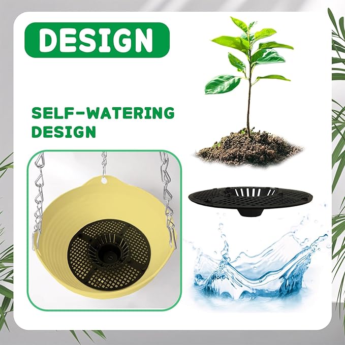 Srmayyi 8 Pack 8 Inch Plastic Self Watering Hanging Planters,Colorful Hanging Basket Planter with Drainer and Metal Chain,Garden Flower Plant Pot Container for Indoor Outdoor Plants,8 Colors
