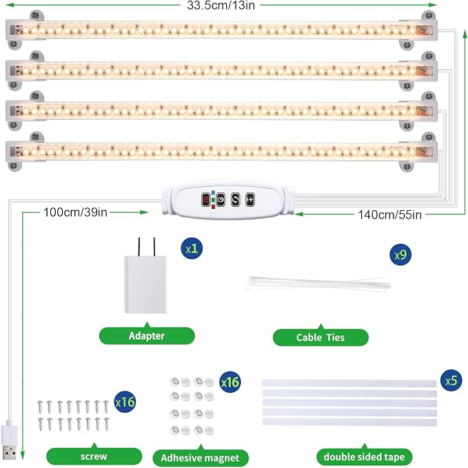 RWNTAO LED Plant Growing lamp, 3000K Full Spectrum Grow Light Strips for Indoor Plants with 3/9/12H Timer & 10 Dimmable Levels, Sunlike Grow Light for Green House Hydroponics Succulent