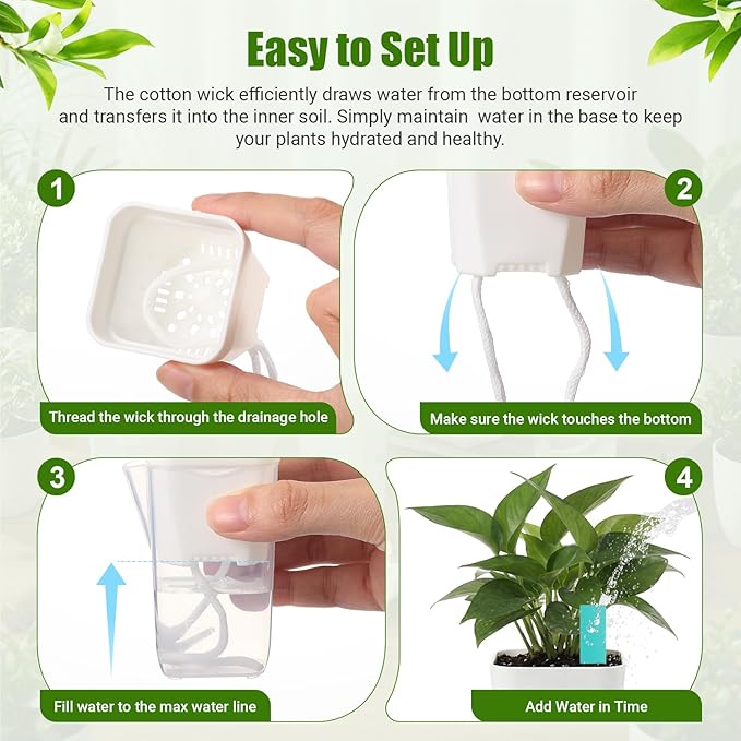 30 Pack 2" Small Self Watering Pots for Indoor Plants Clear Mini Self Watering Plant Pot with Water Level, Drainage Holes 30 Plastic Label 3 Planting Tools, Rope for Propagation Succulents