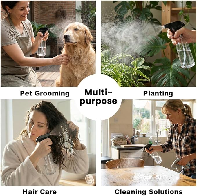 Spray Bottles 12oz/350ml Empty Spray Bottle for Hair Plastic Mist/Stream Spraying Heavy Duty Spray Bottles for Cleaning Solutions, Plants 2 Pack (BlackClear2pcs)