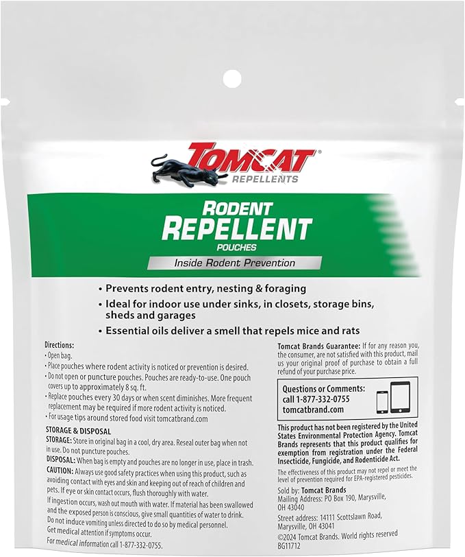 Tomcat Repellents Rodent Repellent Pouches, Ready-to-Use, Inside Rodent Prevention with Essential Oils, 4.23 oz., 4-Pack