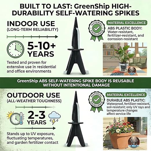 GreenShip 4 Pack Self Watering Planter Insert, Wick Spikes for Plants, Patented Plant Wicks for Self Watering, Plant Stakes for Indoor Outdoor Plants,Vacation Use (Small for Height 4.7"-12" Planter)