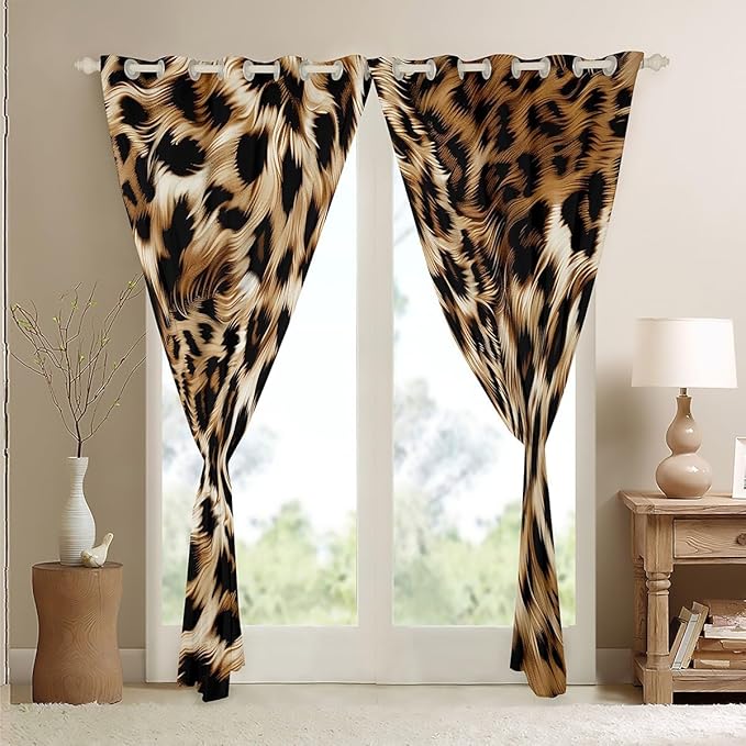 Feelyou Leopard Cheetah Animal Print Window Drapes Kids Room Decor Boys Girls Wild Animal Print Window Treatments Leopard Fur Window Curtains Bedroom Living Room 52W X 84L,2 Panels