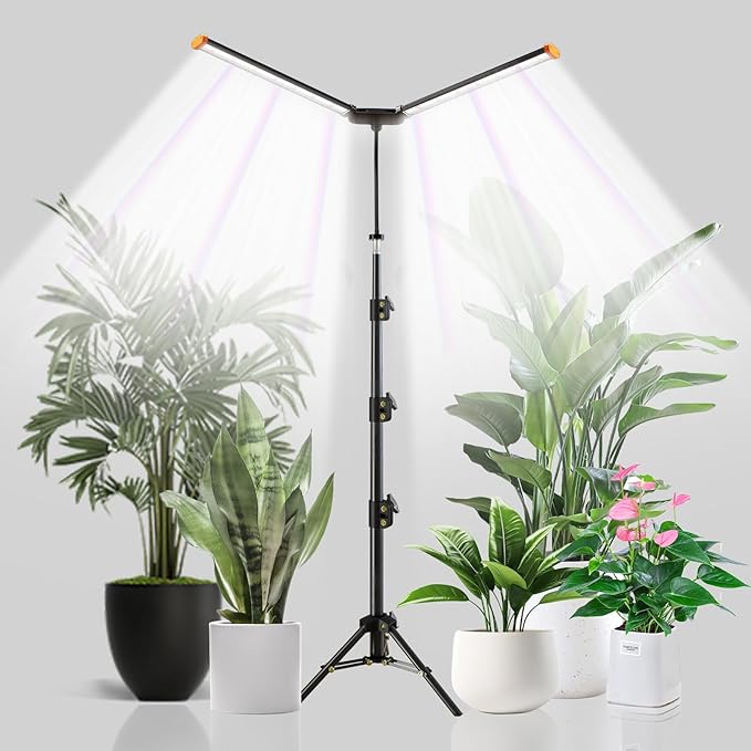 YEOLEH Floor Lamp Grow Light for Large Tall Plants Indoor, 6000K White Full Spectrum Plant Growing Light with Red Blue LED, Foldable Light Strip, Dimmable & Timer Function, Height 17-62‘’ (100, Watts)