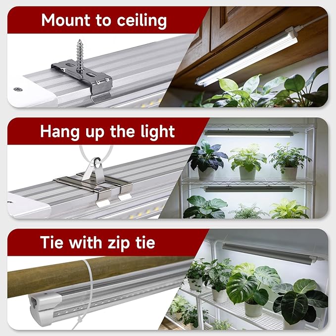 2 Pack LED Grow Light 4FT, 5000K Full Spectrum, 84W(2 x 42W), Linkable Growing Lamp Fixture, T8 Grow Lights for Indoor Plants, Seed Starting, Vegetables