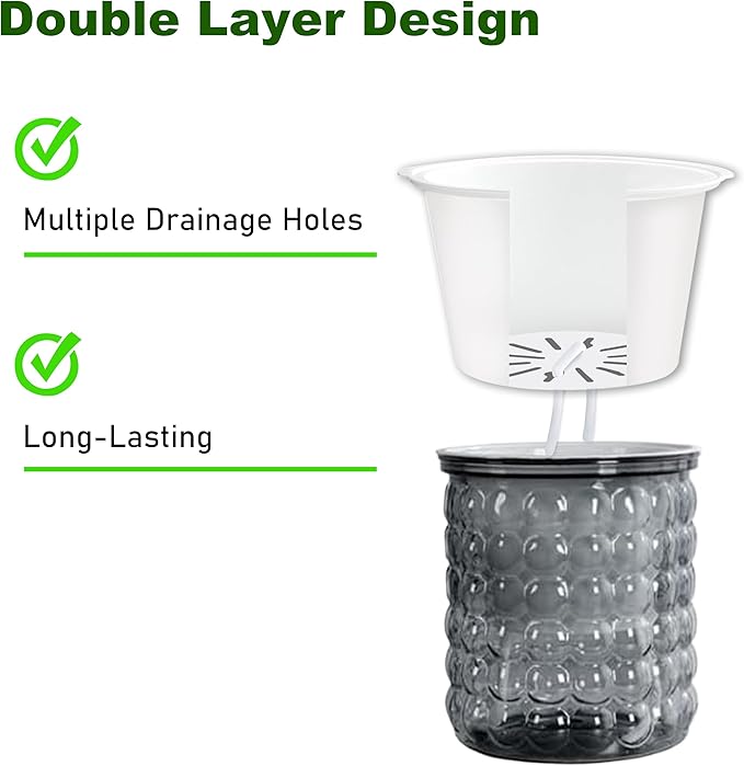2PCS Self Watering Planters 4.7 Inch Self Watering Pots for Indoor Plants, African Violet Pots with Wick Rope, Flowers, Succulents, Herb, House Plants (Gray)