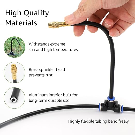 BluePro Drip Irrigation System 100FT 1/4", 2026-Upgrade Garden Sprinkler Kit with 16PCS 360° Adjustable Copper Nozzles, Automatic Misting Watering System for Raised Beds, Greenhouse, Lawn, Patio, Yard