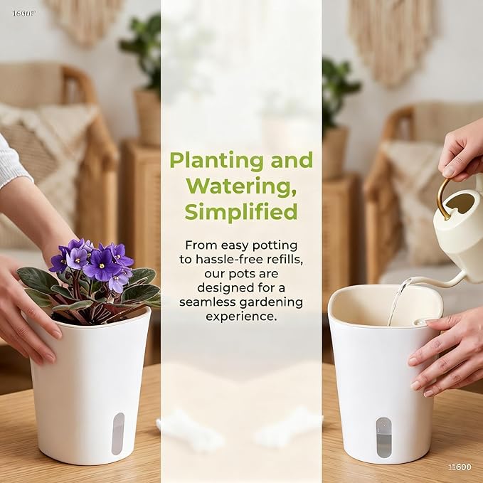 8 Pack 4" Mini Self Watering Pots for Indoor Plants, Small Clear Plastic Planters, Plant Watering Cups with Level Indicator Vents & Drainage Holes, Wick, for Seedlings, Cuttings, Herbs (8, 4 Inch)