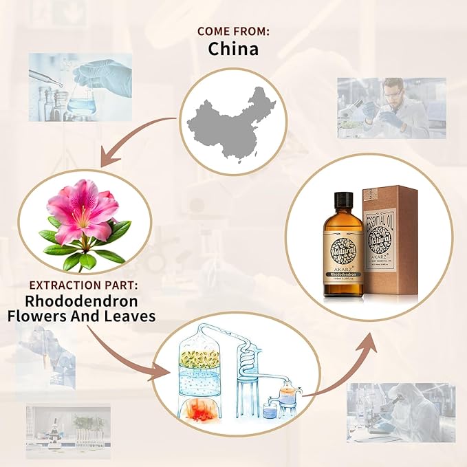 AKARZ 100ml Rhododendron Essential Oil Natural Rhododendron Oil Pure for Candle Making,DIY Skincare Products Massage,Home Spa Relaxation