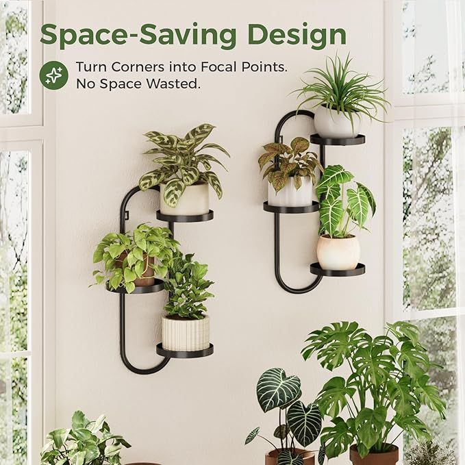 Laposso Window Plant Shelves Indoor Outdoor Wall Planters for Indoor Plants 2 Pack Metal Hanger Plant Holder for Living Room Balcony Wall Decor Black