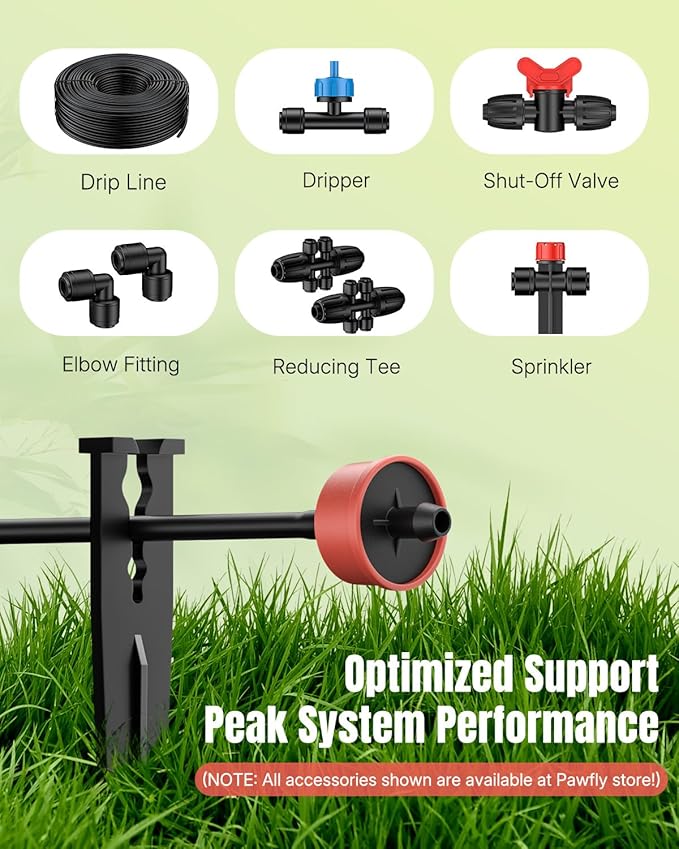 Pawfly 100 Pcs Irrigation Drip Support Stakes for 1/8"-1/4" Drip Lines, 5.6" Length, Plastic Drip Irrigation Stakes, 1/4 Inch Tubing Hose Holder, Drip Irrigation Support Stakes for Garden Patio Lawn