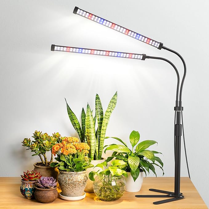 Grow Lights for Indoor Plants, Full Spectrum LED Plant Light with 9.8-35 in Tripod Stand, 120 LEDs 5700K, 4/8/12H Auto Timer, 5 Brightness Levels