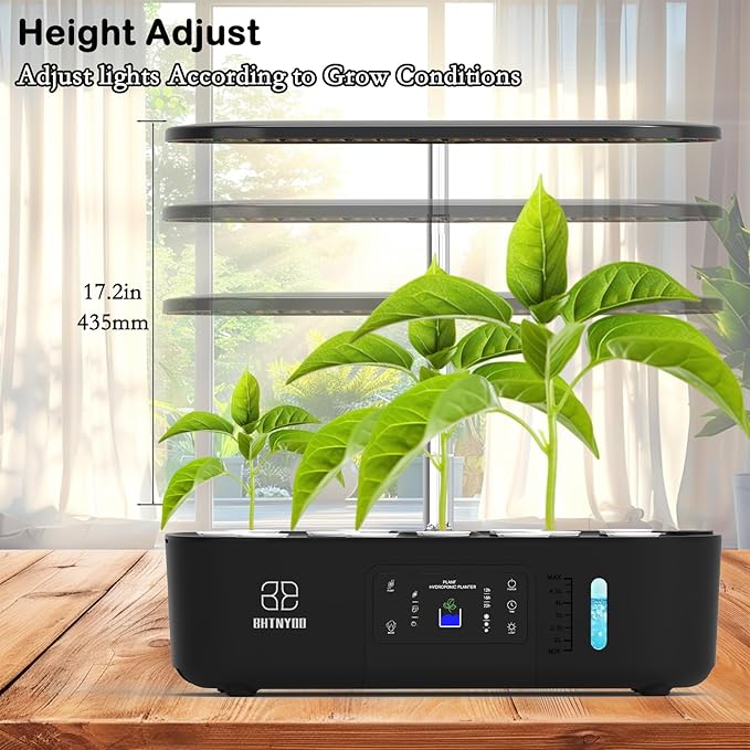Hydroponics Growing System,BHTNYOO-13 Pods Indoor Herbs Garden Gardening Kit with Multi-Mode Adjustable Height LED Grow Lights,Automatic Water Pump Timer (LCD Touch Screen)