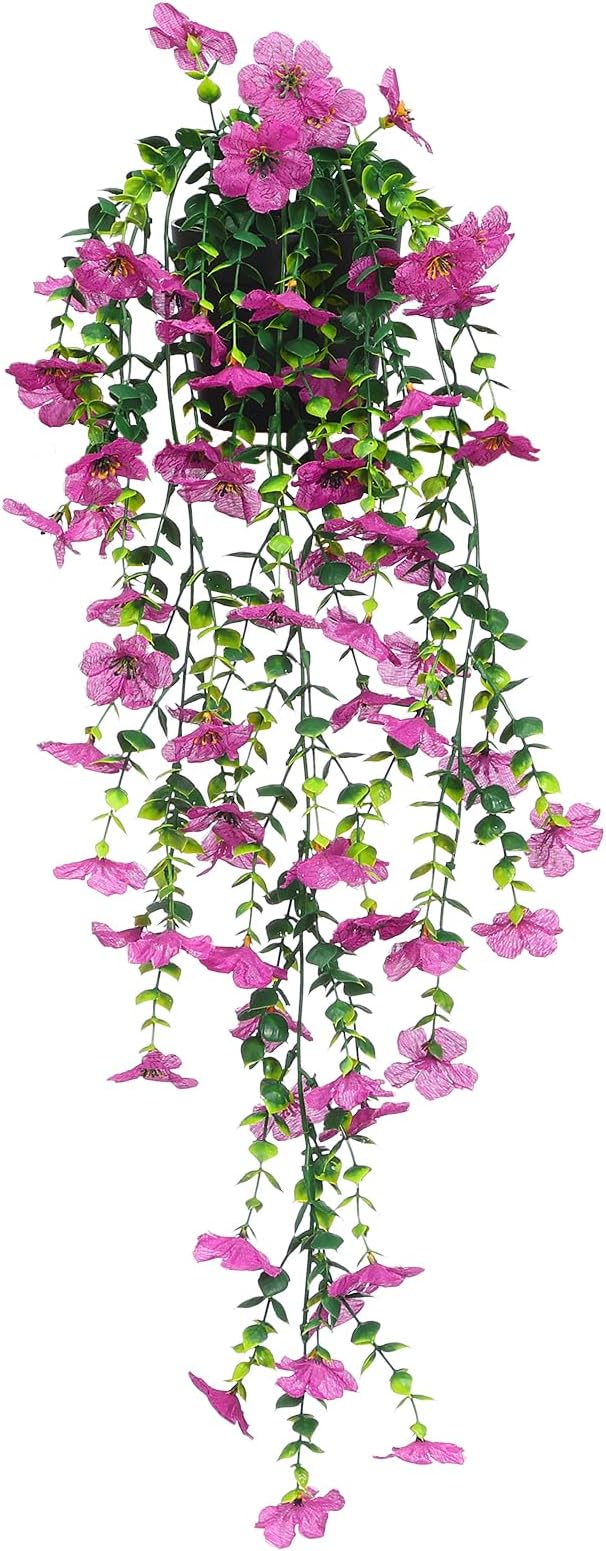 FAVOWREATH Fake Plants Hanging Artificial Potted Faux Eucalyptus Plants and Flowers for Modern Boho Farmhouse Bathroom Office Desk Wall Book Shelf Living Room Aesthetic Decor Indoor (Purple)