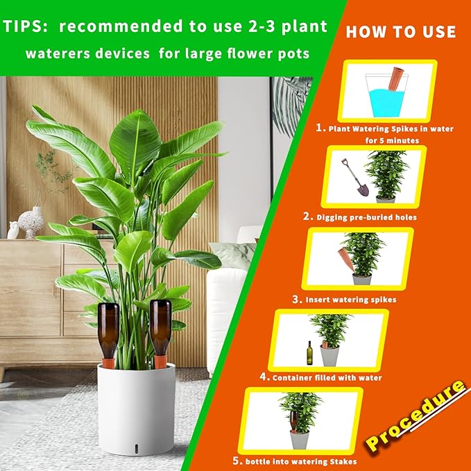 TKSCUSR Plant Self-Watering Stakes-15 Pack Terracotta Automatic Plant Waterer Devices Auto-Water Irrigation System for Indoor/Outdoor Plants