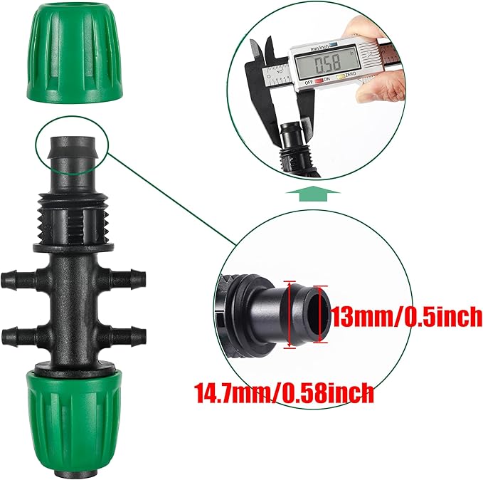 10 Pcs 1/2" to 1/4" Barbed Tee Connector, 1/2 Inch to 1/4 Inch Drip Irrigation Fittings Drip Line Reducer Tee Connectors 1/2" to 1/4" 4-Way Splitter Connectors for Garden Drip Irrigation System