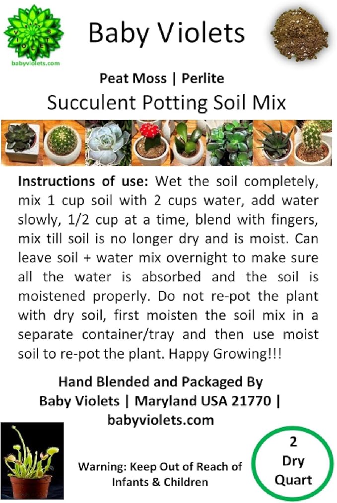 Succulent (½ Gallon / 2 quarts) Plant Potting Soil Mix Peat Moss & Perlite