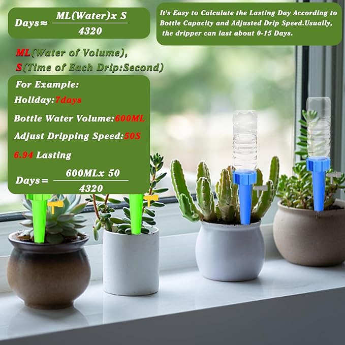 Suyeah 24PCS Self Watering Spikes for Plant,Indoor & Outdoor Automatic Plants Waterer,Plug-in Device with Adjustable Valve Switch, Self Watering Planter Insert