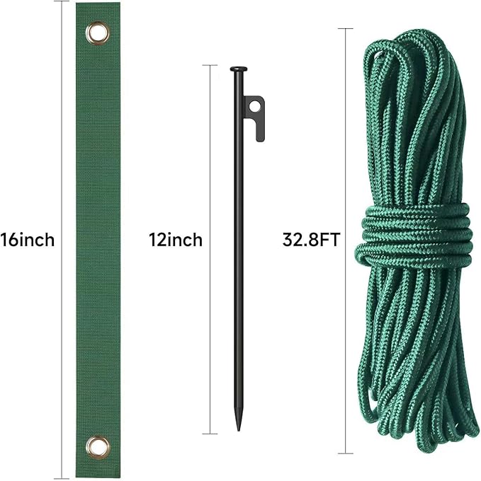 3 Pcs Heavy Duty Steel Tree Stake Kit, Tree Supports for Leaning Tree Protection with 3 PCS 11.8" Steel Tree Stakes, 3 PCS 15.8" Tree Straps，32.8 FT Rope