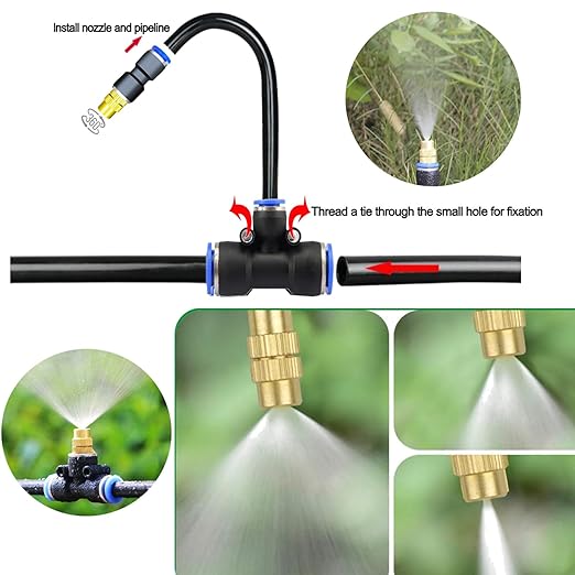 Update 98Ft Irrigation Copper Nozzle System, Automatic Irrigation System with Replaceable 360°Bendable Sprayer,atomizing Copper Nozzle for Watering System for Garden Plant Lawn Patio and Yard.(25)