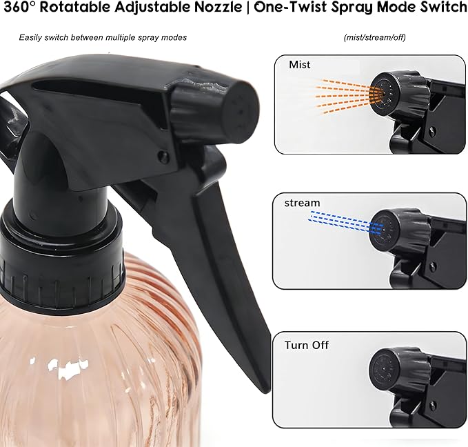 Glass Plant Spray Bottle, 13.5oz Refillable Plant Mister Bottle, Handheld Water Spray Bottle with Adjustable Mist Nozzle for Outdoor Gardening, Indoor Flowers, Cleaning, Hair & Pets Care (Orange)