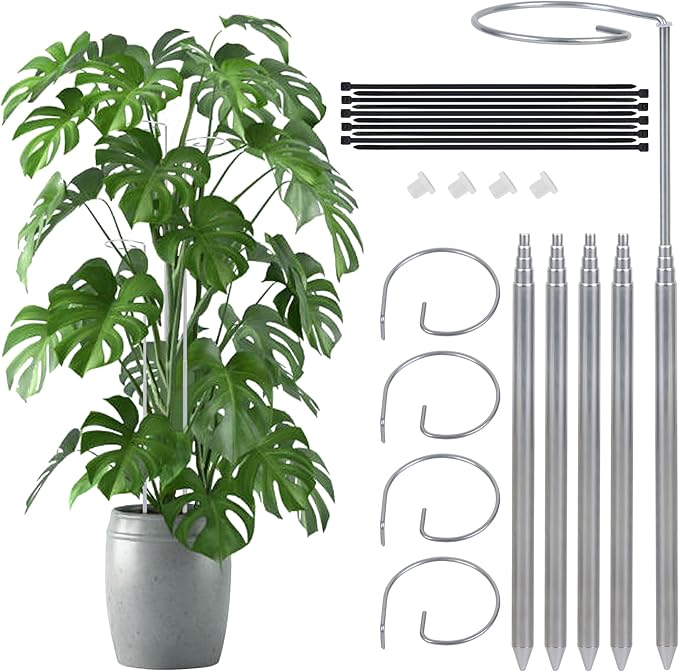 5 Pack Extendable Metal Plant Stakes, 7IN to 24.5IN Adjustable Monstera Plant Supports with Cable Tie Indoor Outdoor Plant Holder Sticks for Monstera Orchids Tomatoes Vines