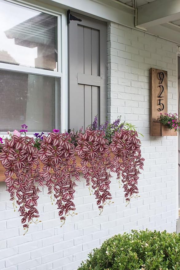 DILATATA Fake Hanging Plants Artificial Hanging Plants 187 Leaves Faux Wandering Jew Hanging Leaves Plants for Wall Shelf Home Indoor Outdoor Decor - 2 Pack