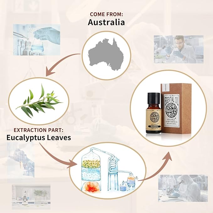 Eucalyptus Essential Oil AKARZ Natural Organic Pure Premium Eucalyptus Oils for Skin Body Hair Care, Diffuser, Candle,Soap,Making, DIY,Massage Aroma 0.34 Fl Oz (10ml)