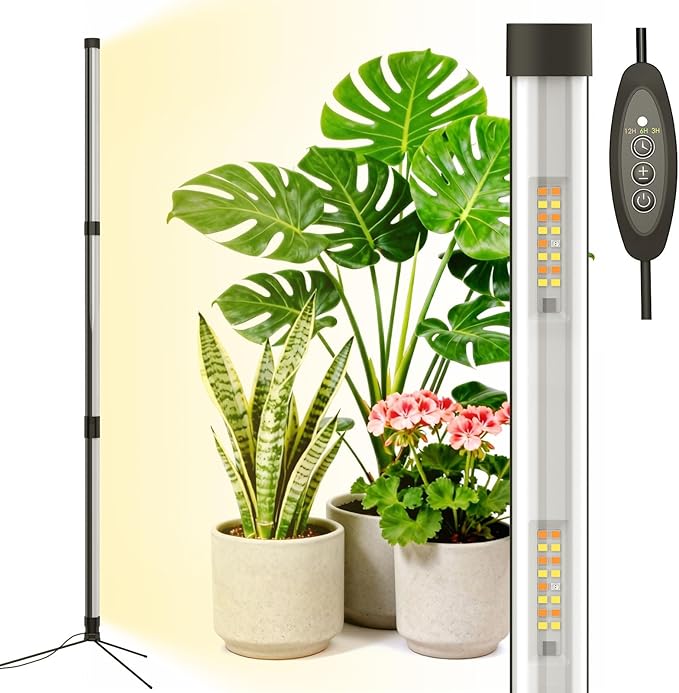 55W Standing Plant Grow Light for Indoor Plants, Full Spectrum Grow Lights with Dimmer & Timer, Plant Lights for Large Houseplants, Indoor Garden Rack, Balcony & Greenhouse