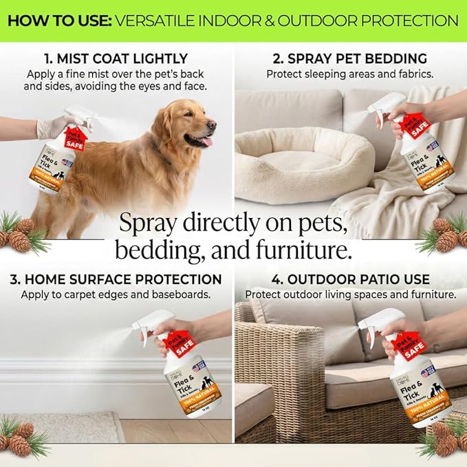 Nature’s Dome Cedarwood Flea & Tick Spray – 16 oz – Kills & Repels Fleas, Ticks, Larvae & Eggs – Plant-Based Pest Control – Safe for Pets, Kids & Plants – Ready-to-Use (16 Oz, Cedarwood)