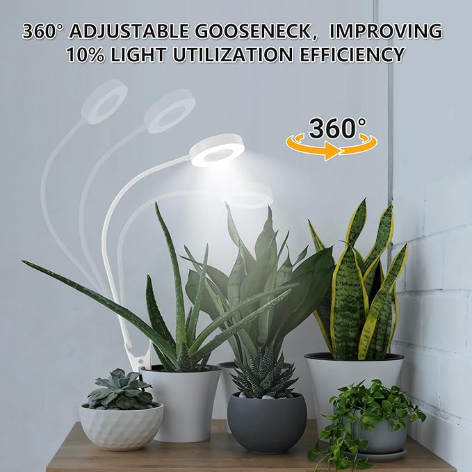 Pot Clip on Grow Lights for Indoor Plants Full Spectrum,LED Plant Lights For Indoor Growing,10-Level Dimmable & Timer,Adjustable Gooseneck Plant Grow Light for Small Plant,Succulents,White 2 Pack