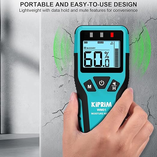 Kiprim Pinless Moisture Meter Home Moisture Level Tester Damp Meter for Floor,Wood, Walls, Concrete – Accurate Non-Destructive Testing Moisture Meter WM01