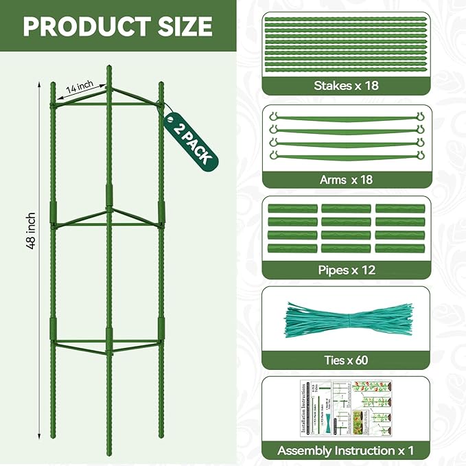 Halatool 2 Pack Tomato Cages for Garden, Up to 48in Adjustable Tomato Cage, Garden Stakes Tomatoe Trellis for Pots, Tomatoes Plant Support for Raised Garden Bed & Climbing Vegetables Flowers