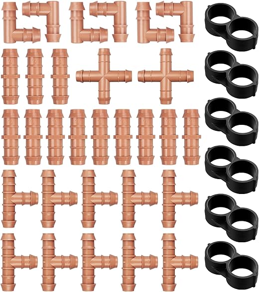 Gardrip 36 Pieces Drip Irrigation Kit：Drip Irrigation Parts for 1/2 Inch Drip Irrigation Tubing with 17mm 0.600" ID Drip Barbed Connectors Including 12 Couplings 10 Tees 6 Elbows 6 Plugs 2 Crosses