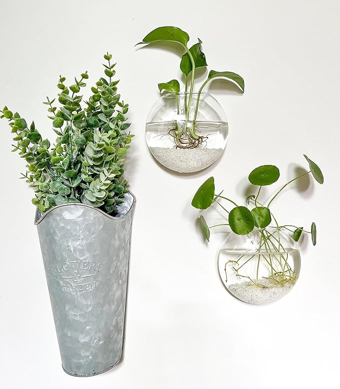 Kingbuy Wall Hanging Glass Planter Propagation Station - 4 Pack Oblate Globe Wall-Mounted Vases for Indoor Hydroponic Air Plants Bathroom Living Room Office Decor Gift for Women, Mom, Plants Lovers