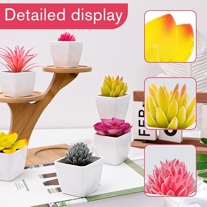 6 Pcs Pink Artificial Succulent Plants in Black Pots, Small Fake Succulents for Pink Room Decor Bathroom Decor Office Desk, Lifelike Faux Plants with Minimalist Modern Aesthetic