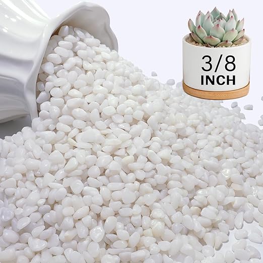 NUPICK 3 lbs Pebbles for Indoor Plants, 3/8 Inch Pea Gravel for Fish Tank, Polished Decorative Rocks for Succulent, Natural River Stones for Vases, Cactus, Landscaping, Bird Bath, Aquarium, White