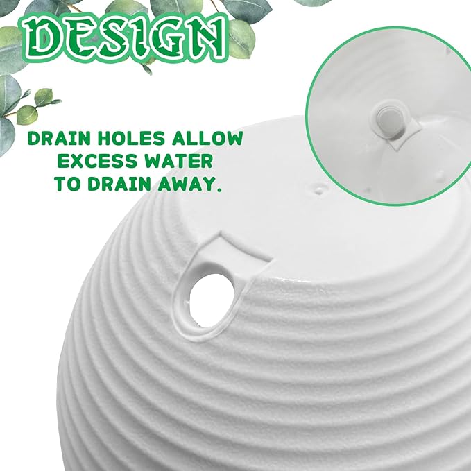 Srmayyi 4 Pack 8 inch Plastic Self Watering Hanging Planters,Round Hanging Basket Planter with Drainer and Metal Chain,White Garden Flower Plant Pot Container for Indoor Outdoor Plants