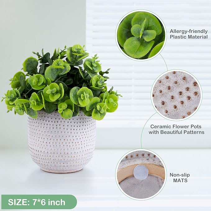 Artificial Plants in Ceramic Planter Cute Lysimachia Fake Succulent Flowers Potted for Home Office Table Desk Decor Living Room Bathroom Bedroom Shelves Decoration