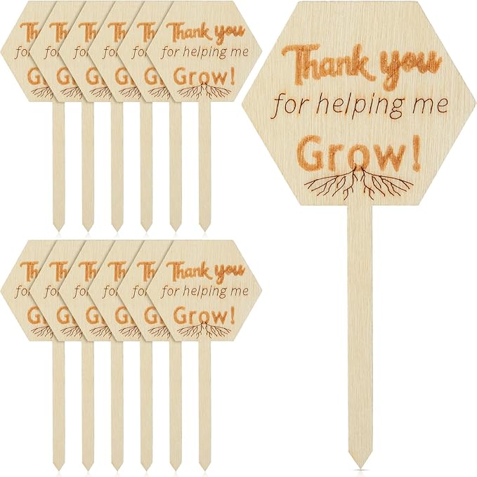 Sieral 50 Pcs Wooden Teacher Appreciation Plant Tags Sign, Thank You for Helping Me Grow, Hexagon Plant Tags, Grow Succulent Gift Card Graduation Gifts Stakes Labels Garden for Baby Shower