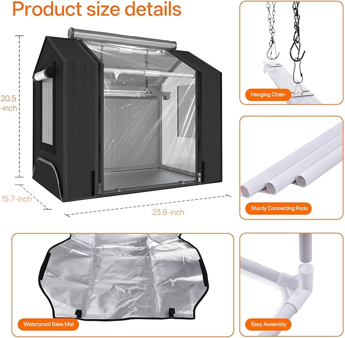 Bstrip Indoor Greenhouse with Grow Light, GM3 Mini Grow Tent with Oxford Fabric, Waterproof Base Mat&Ventilation Window for Seed Starting&Plant Growth, 18W Grow Light with Timer, 23.8"x15.7"x20.5"