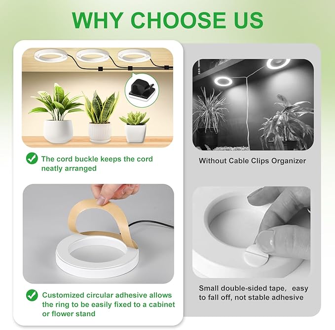 Indoor Plant Grow Lights, 180 LEDs Full Spectrum Grow Lamp, Plant Growing Light for Cabinets and Plant Shelf, with 6/12/16H Auto Timer, 3 Lighting Modes, 10 Brightness Levels, 3 Head 4.72 in