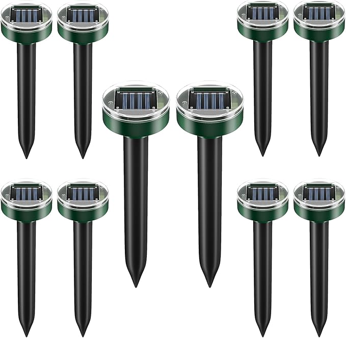 Ultrasonic Solar Mole Repellent - Gopher, Vole & Rodent Repellent for Yard & Garden - Sonic Burrowing Pest Control, Snake & Groundhog Repellent, Pet Friendly, Outdoor Waterproof – 10 Pack, Round