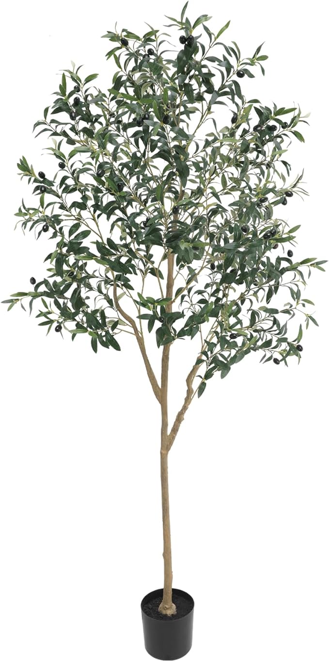 Artificial Olive Trees Silk Trees Faux Olive 7ft Tall Tree in Potted Oliver Branch Leaves and Fruits for Modern Home Decor Indoor